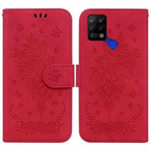 For Tecno Pova 4G Butterfly Rose Embossed Leather Phone Case(Red)