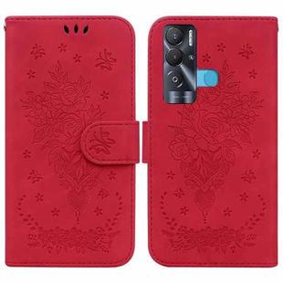 For Tecno Pova Neo Butterfly Rose Embossed Leather Phone Case(Red)