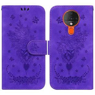For Tecno Spark 6 Butterfly Rose Embossed Leather Phone Case(Purple)
