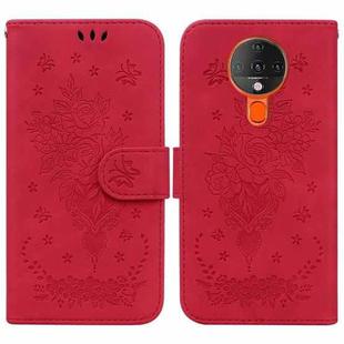 For Tecno Spark 6 Butterfly Rose Embossed Leather Phone Case(Red)
