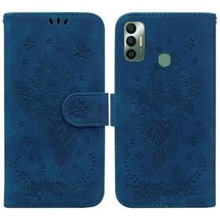 For Tecno Spark 7 Butterfly Rose Embossed Leather Phone Case(Blue)