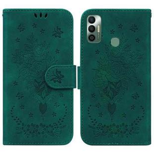 For Tecno Spark 7 Butterfly Rose Embossed Leather Phone Case(Green)