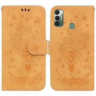 For Tecno Spark 7 Butterfly Rose Embossed Leather Phone Case(Yellow)