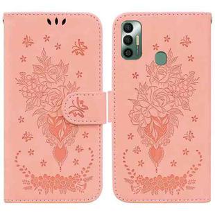 For Tecno Spark 7 Butterfly Rose Embossed Leather Phone Case(Pink)