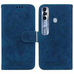 For Tecno Spark 7 Pro Butterfly Rose Embossed Leather Phone Case(Blue)