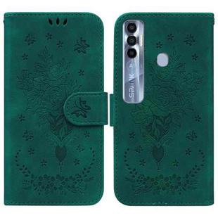 For Tecno Spark 7 Pro Butterfly Rose Embossed Leather Phone Case(Green)