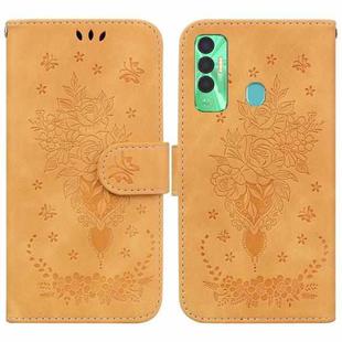 For Tecno Spark 7P Butterfly Rose Embossed Leather Phone Case(Yellow)
