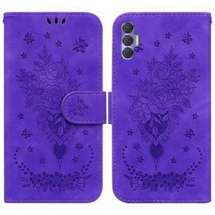 For Tecno Spark 8P Butterfly Rose Embossed Leather Phone Case(Purple)
