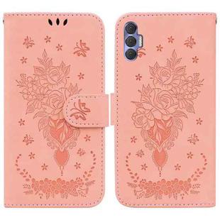 For Tecno Spark 8P Butterfly Rose Embossed Leather Phone Case(Pink)