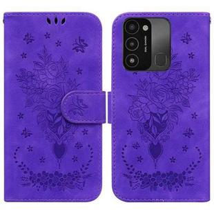 For Tecno Spark Go 2022 / Spark 8C Butterfly Rose Embossed Leather Phone Case(Purple)
