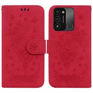 For Tecno Spark Go 2022 / Spark 8C Butterfly Rose Embossed Leather Phone Case(Red)