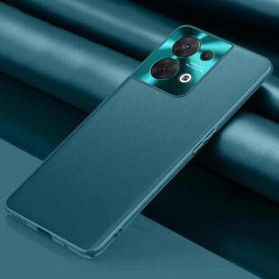 For OPPO Reno8 Plain Skin Leather Phone Case(Cyan)