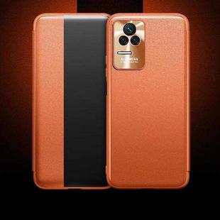 For Xiaomi Redmi K50 Plain Skin Leather Phone Case(Orange)