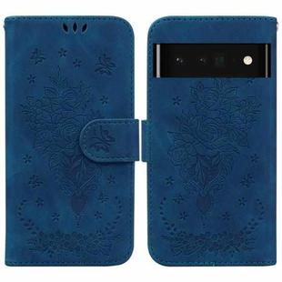 For Google Pixel 6 Pro Butterfly Rose Embossed Leather Phone Case(Blue)