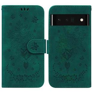 For Google Pixel 6 Pro Butterfly Rose Embossed Leather Phone Case(Green)