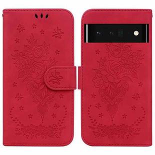 For Google Pixel 6 Pro Butterfly Rose Embossed Leather Phone Case(Red)