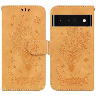 For Google Pixel 6 Pro Butterfly Rose Embossed Leather Phone Case(Yellow)