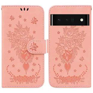 For Google Pixel 6 Pro Butterfly Rose Embossed Leather Phone Case(Pink)