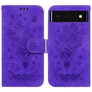 For Google Pixel 6 Butterfly Rose Embossed Leather Phone Case(Purple)