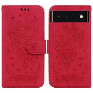 For Google Pixel 6 Butterfly Rose Embossed Leather Phone Case(Red)