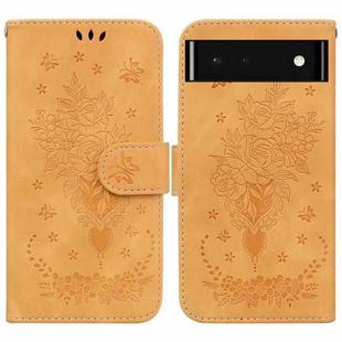 For Google Pixel 6 Butterfly Rose Embossed Leather Phone Case(Yellow)