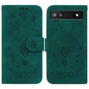 For Google Pixel 6a Butterfly Rose Embossed Leather Phone Case(Green)