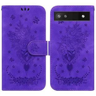 For Google Pixel 6a Butterfly Rose Embossed Leather Phone Case(Purple)