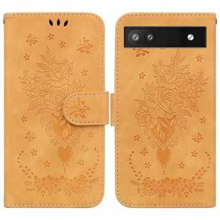 For Google Pixel 6a Butterfly Rose Embossed Leather Phone Case(Yellow)