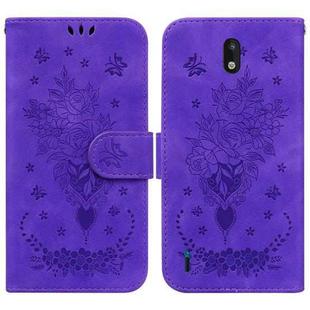 For Nokia 1.3 Butterfly Rose Embossed Leather Phone Case(Purple)
