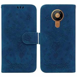 For Nokia 5.3 Butterfly Rose Embossed Leather Phone Case(Blue)