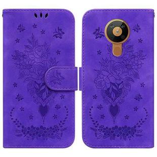 For Nokia 5.3 Butterfly Rose Embossed Leather Phone Case(Purple)