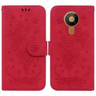 For Nokia 5.3 Butterfly Rose Embossed Leather Phone Case(Red)
