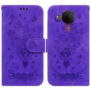 For Nokia 5.4 Butterfly Rose Embossed Leather Phone Case(Purple)