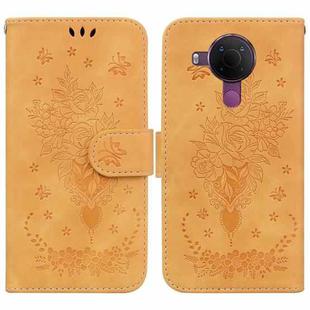 For Nokia 5.4 Butterfly Rose Embossed Leather Phone Case(Yellow)