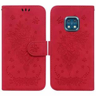 For Nokia XR20 Butterfly Rose Embossed Leather Phone Case(Red)