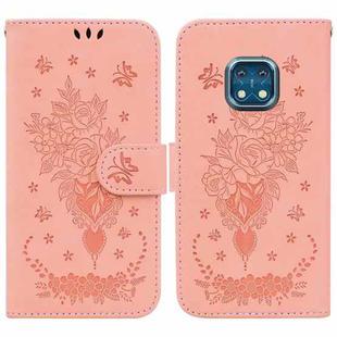 For Nokia XR20 Butterfly Rose Embossed Leather Phone Case(Pink)