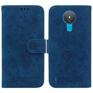 For Nokia 1.4 Butterfly Rose Embossed Leather Phone Case(Blue)