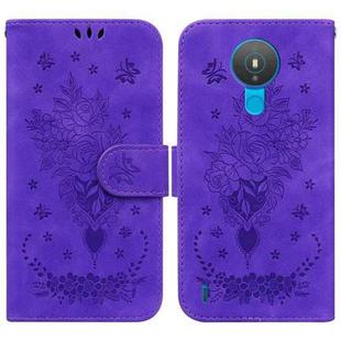 For Nokia 1.4 Butterfly Rose Embossed Leather Phone Case(Purple)