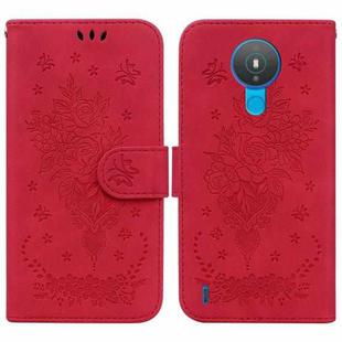 For Nokia 1.4 Butterfly Rose Embossed Leather Phone Case(Red)