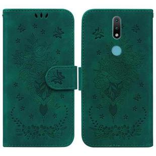 For Nokia 2.4 Butterfly Rose Embossed Leather Phone Case(Green)