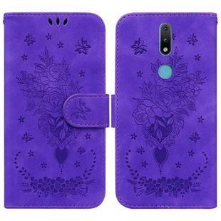 For Nokia 2.4 Butterfly Rose Embossed Leather Phone Case(Purple)