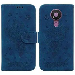 For Nokia 3.4 Butterfly Rose Embossed Leather Phone Case(Blue)