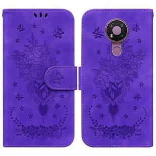 For Nokia 3.4 Butterfly Rose Embossed Leather Phone Case(Purple)