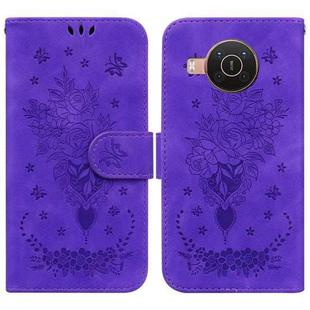 For Nokia X10 / X20 Butterfly Rose Embossed Leather Phone Case(Purple)