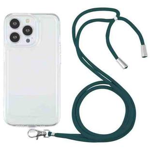 For iPhone 13 Pro Lanyard Transparent TPU Phone Case (Deep Green)
