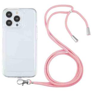 For iPhone 13 Pro Max Lanyard Transparent TPU Phone Case (Pink)
