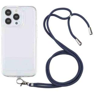 For iPhone 13 Pro Max Lanyard Transparent TPU Phone Case (Navy Blue)