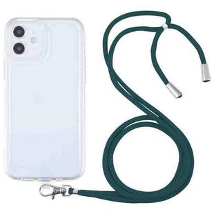 For iPhone 12 Lanyard Transparent TPU Phone Case(Deep Green)