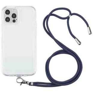 For iPhone 12 Pro Max Lanyard Transparent TPU Phone Case(Navy Blue)