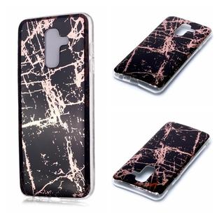 For Galaxy A6+ (2018) Plating Marble Pattern Soft TPU Protective Case(Black Gold)